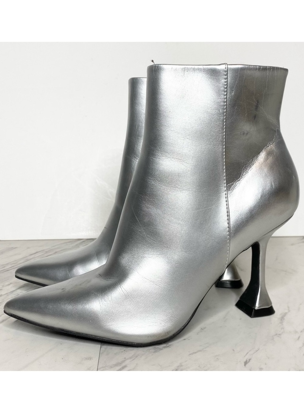 Open Edit Blythe Silver Pointy Toe Heeled Bootie 8 1/2 M